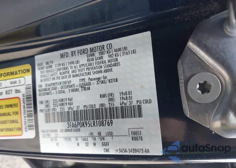 2020 Ford Fusion Titanium из США, поврежденный, VIN 3FA6P0K95LR108769